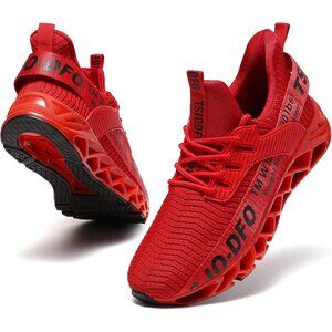 Women's Walking Running Non Slip Lace Up Red Athletic Sneakers Shoes